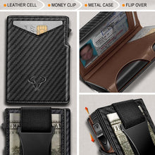 Load image into Gallery viewer, Men's Carbon Fiber Leather Wallet - Magnetic Flip, Pop-Up Cash &amp; Card Holder