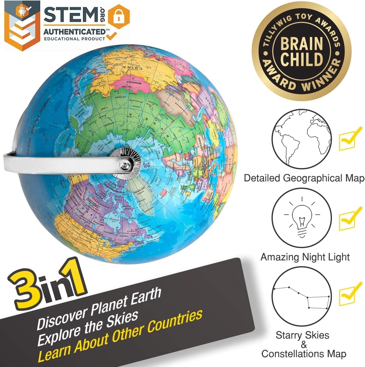 9-Inch Illuminated Kids Globe with Interactive Games & Night Light Feature