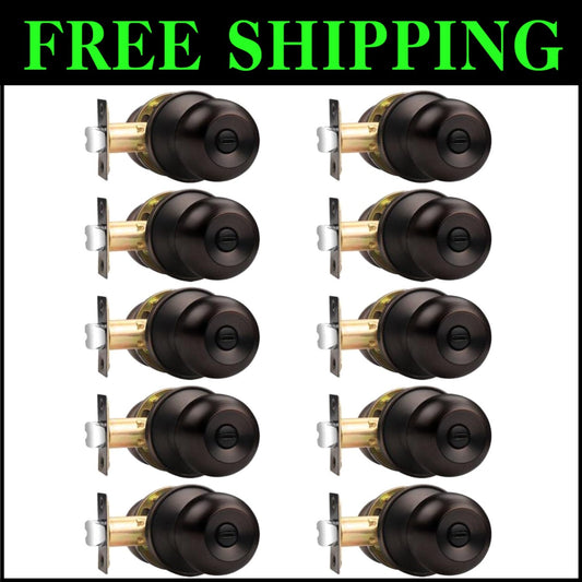 Stainless Steel Round Bathroom & Bedroom Door Knobs - 10 Pack, Bronze Finish