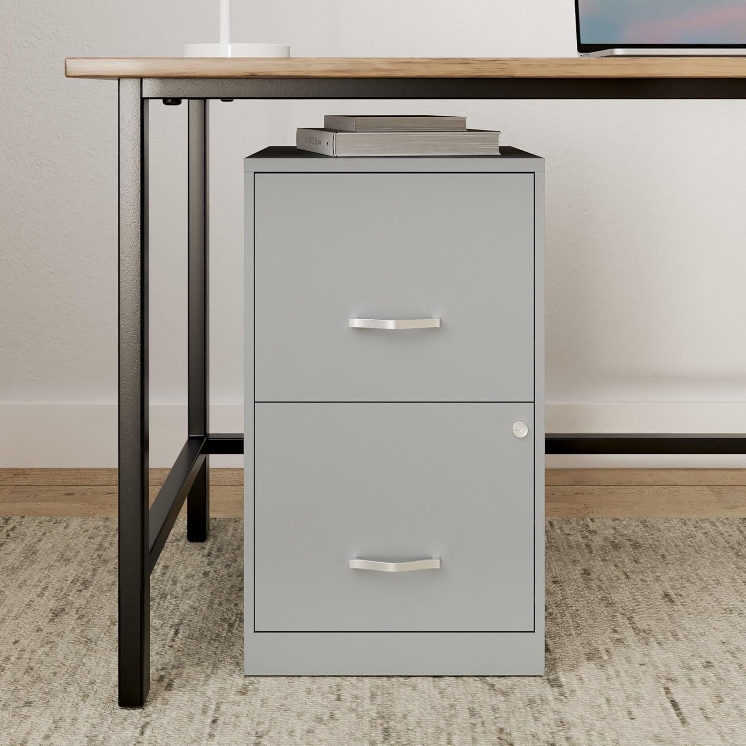 Durable 2-Drawer Silver File Cabinet - Secure Storage for Letter-Size Files