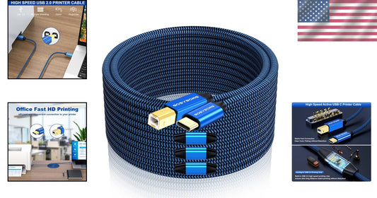USB C Printer & Scanner Cable 100ft - Tangle-Free, Reinforced Durable Design
