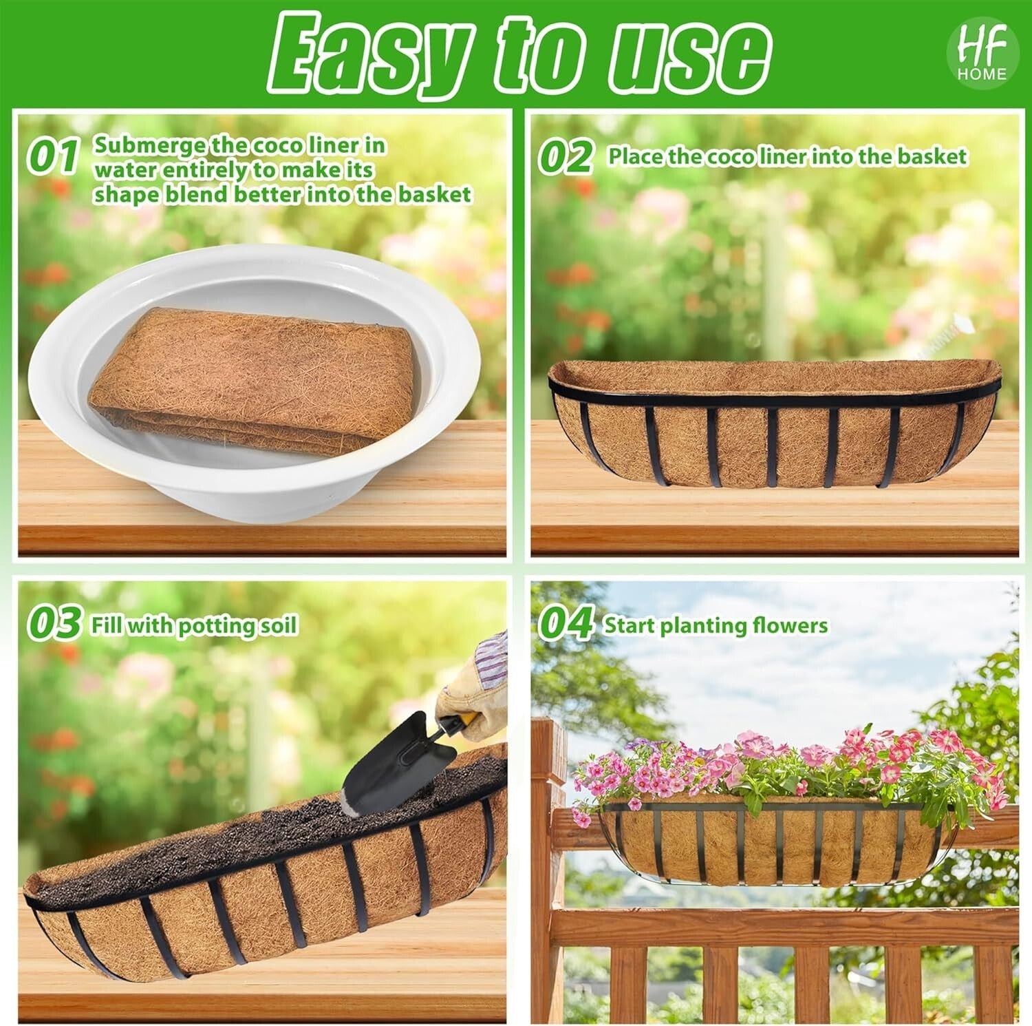 Elegant Rectangular 30" Railing Planter with Coco Liners - Add Rustic Charm!