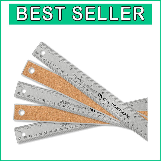 10-Pack 24 Inch Flexible Stainless Steel Rulers with Cork Backing for Accuracy