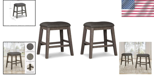 Caitbrook Rustic Gray Counter Height Upholstered Barstools - Set of 2