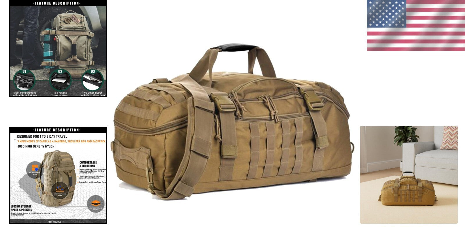 Durable Waterproof Gym Duffle Bag - 25L Tactical Backpack for Sports & Travel