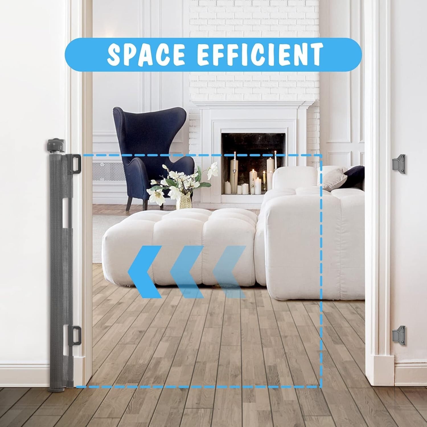 Space-Saving Retractable Mesh Gate - Ideal for Kids and Pets Indoors/Outdoors