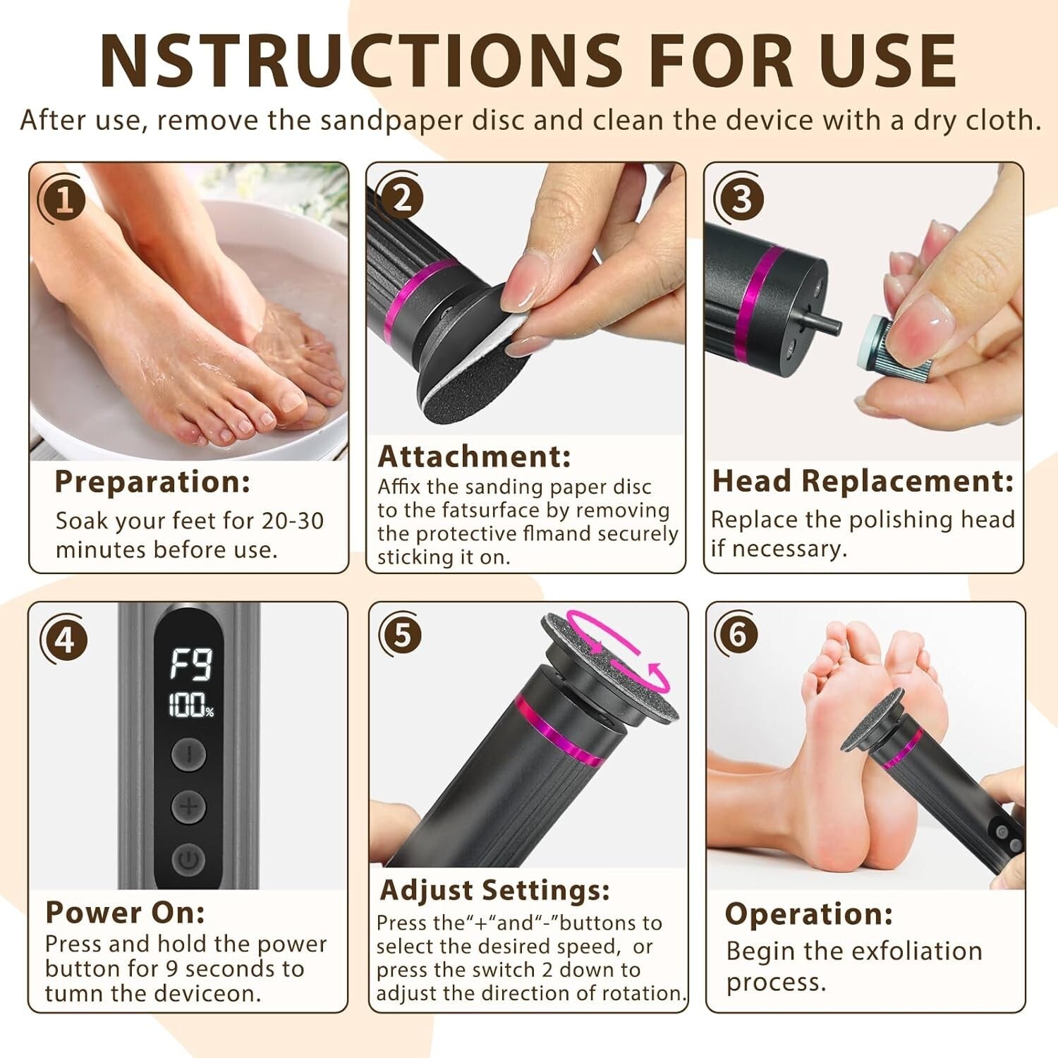 Luxurious 2-in-1 Electric Foot File with Replaceable Sandpaper - Durable Design
