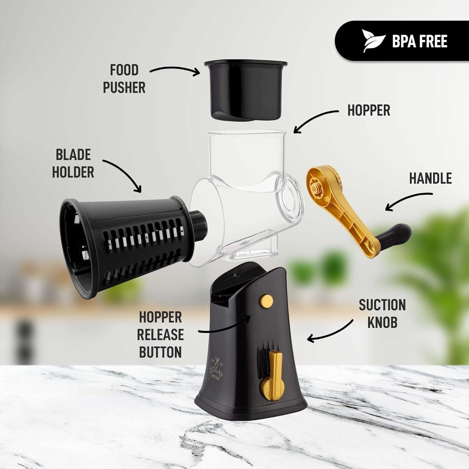 Dishwasher Safe Cheese Shredder with 5 Interchangeable Blades - Compact Design