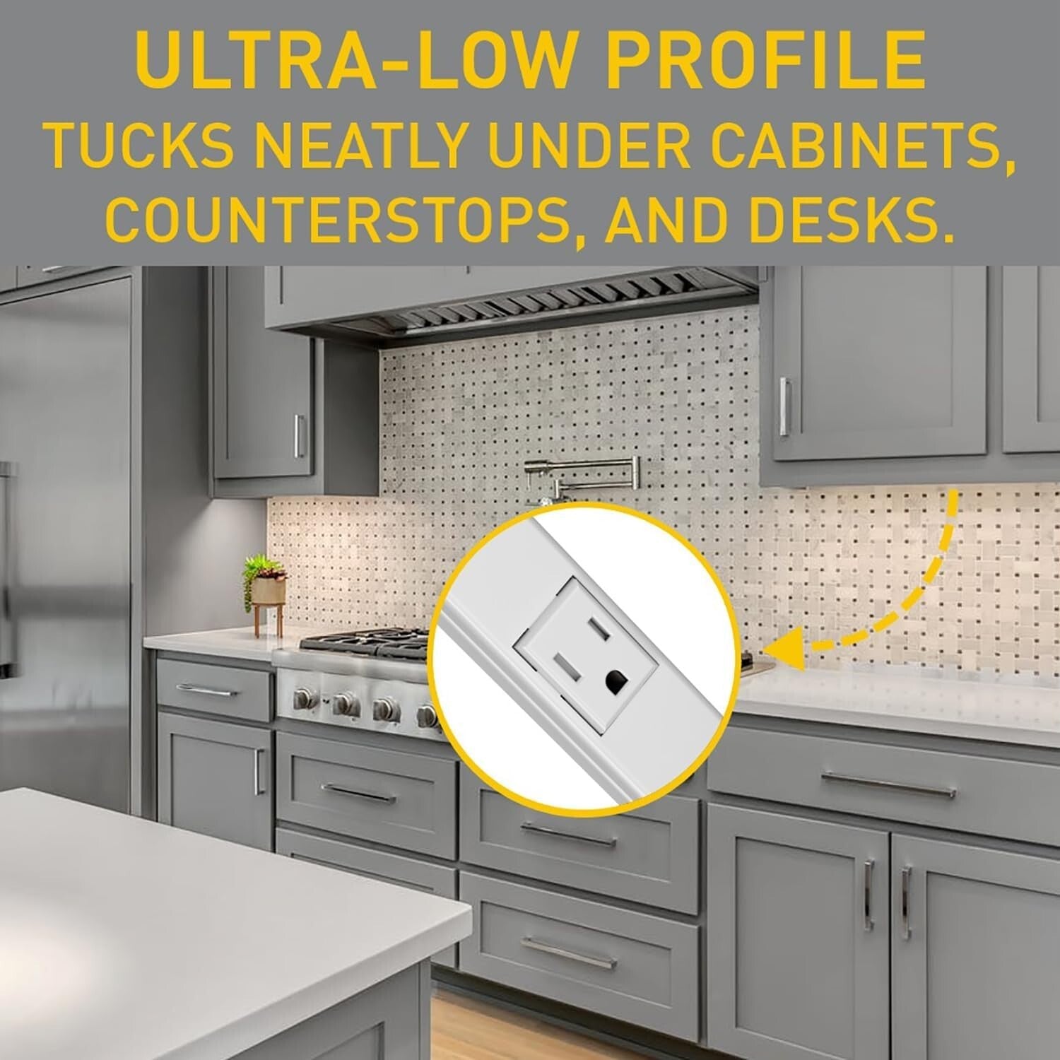 Space-Saving Hardwired Power Strip with 5 Outlets & Dual USB - 3ft White Design