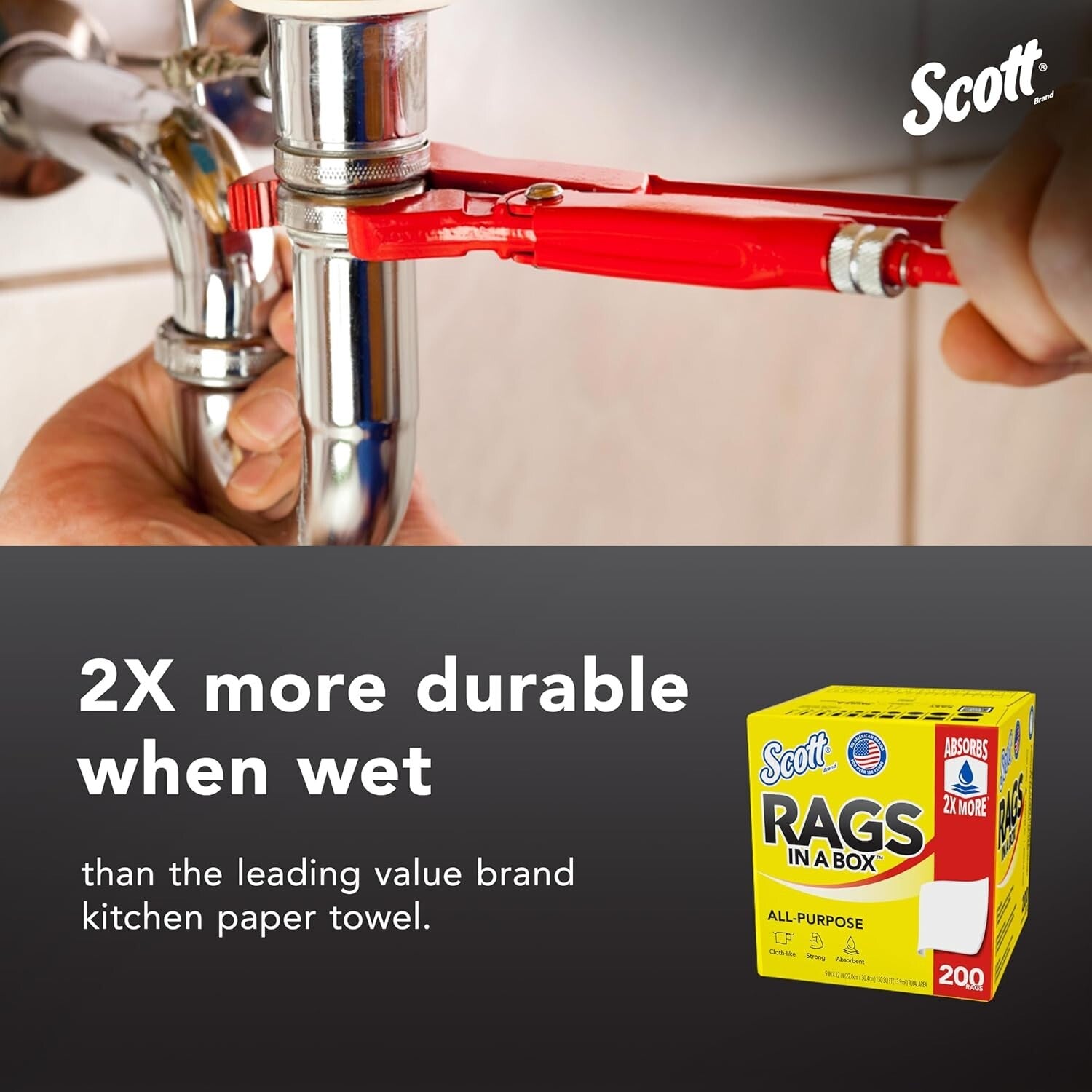 Large Scott Shop Towels, 9"x12", Absorbent 1-Ply Towels, 8 Boxes of 200 Sheets