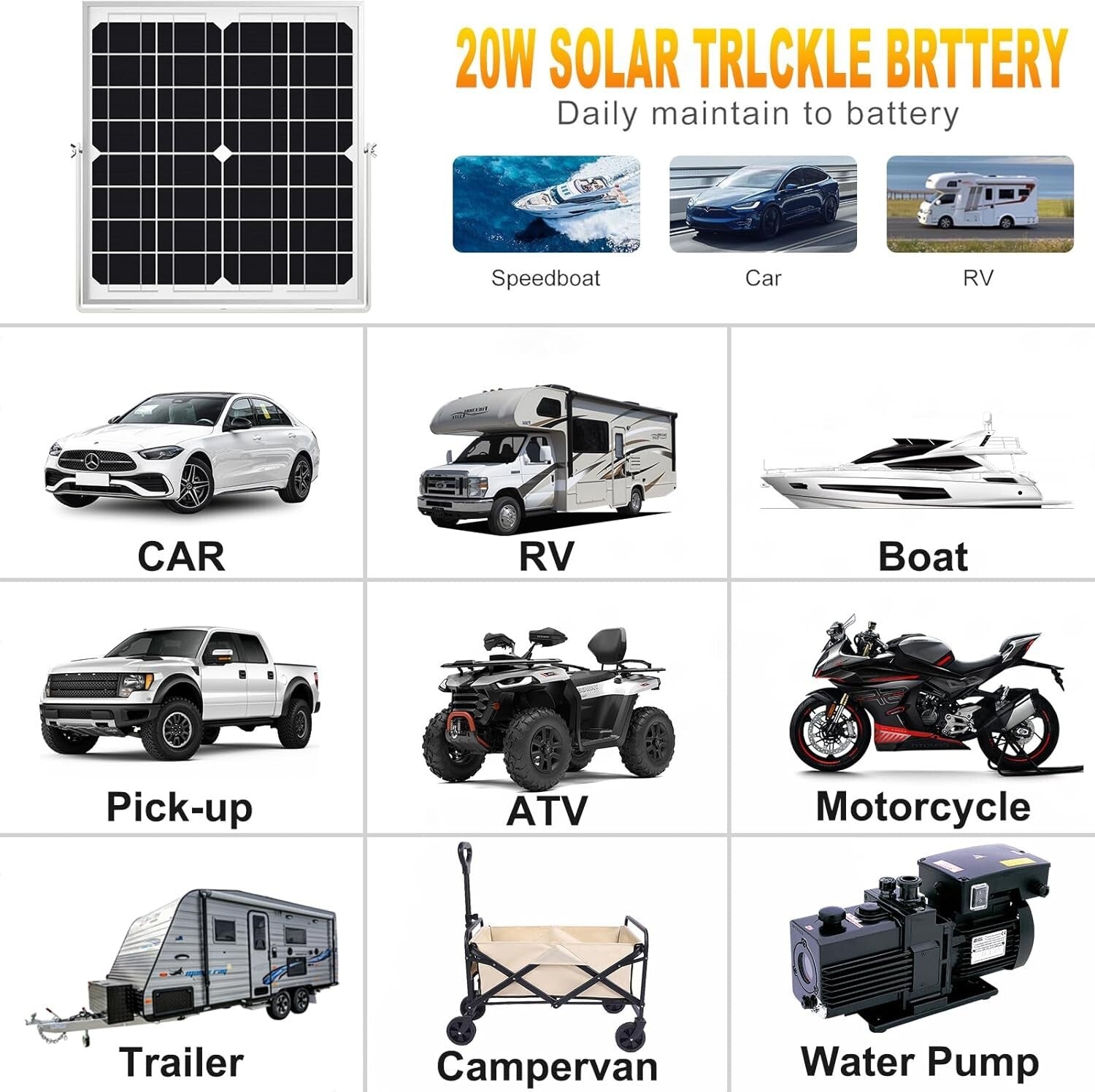 Durable 20W Solar Panel Trickle Charger + Adjustable Bracket for Outdoor Use