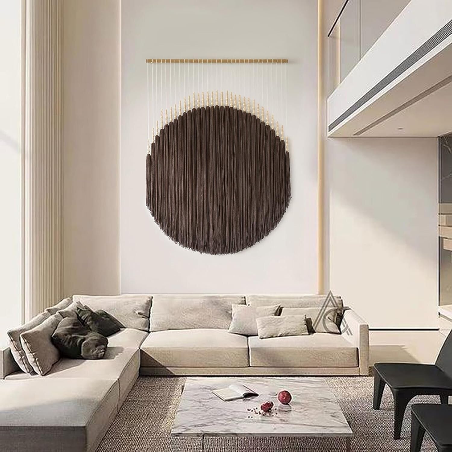 Exquisite Brown Macrame Tapestry with Beaded Detail - Art for Every Space