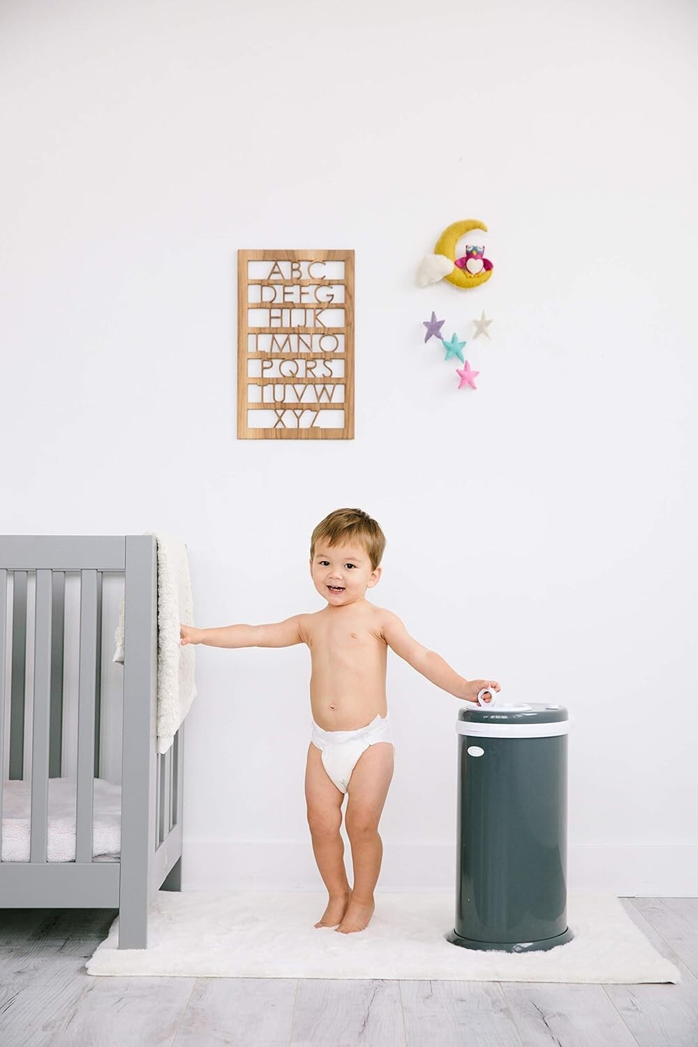 Award-Winning Slate Steel Diaper Pail - Odor Locking & No Special Bags Needed