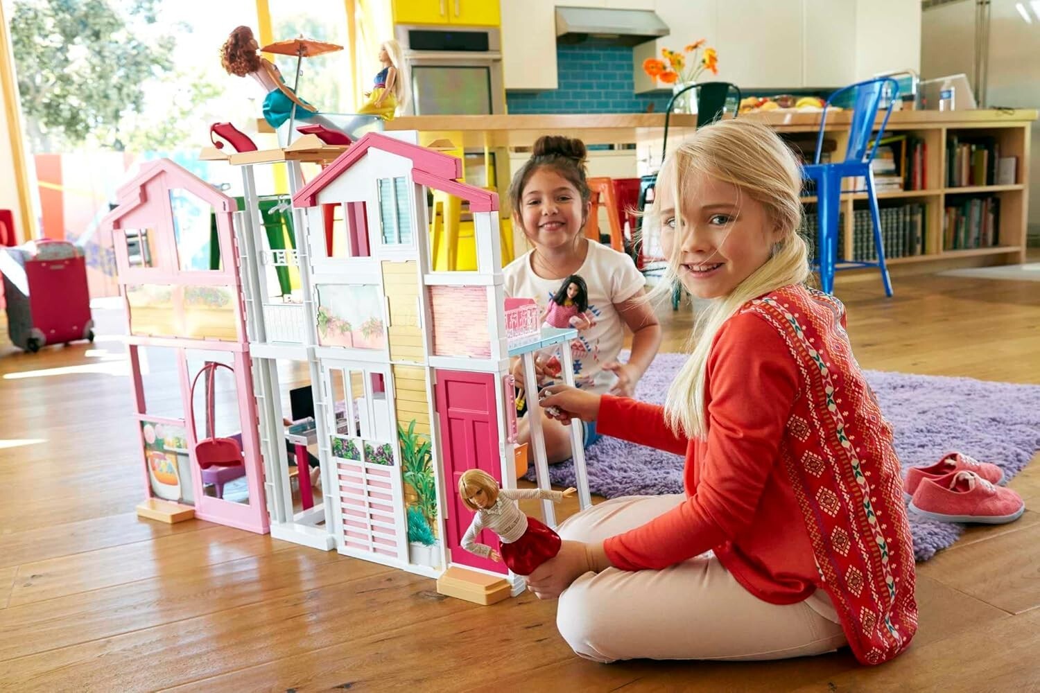 Interactive 3-Story Doll House Playset with Elevator & Swinging Lounge Chair