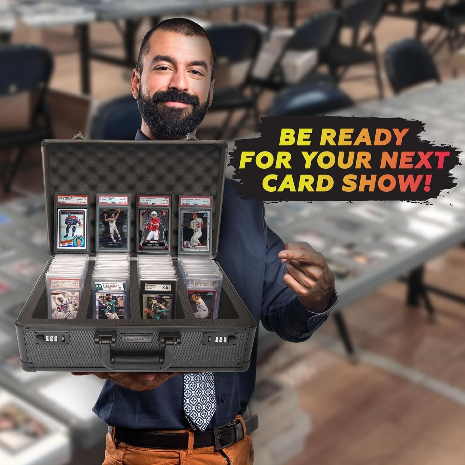 PSA Graded Card Storage Box - 4 Row Aluminum Case for 160+ Cards - Black