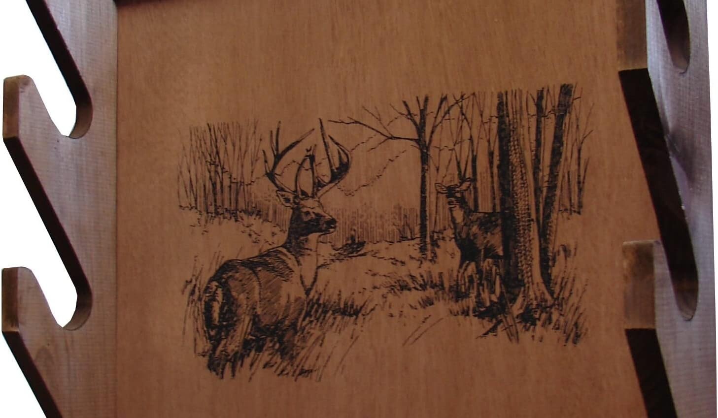 Deer Print Gun Rack - Wall Mounted Wooden Holder for Four Firearms & Accessories