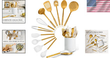Load image into Gallery viewer, Luxury White Silicone and Gold Stainless Steel Kitchen Utensils Set – 13 Pieces