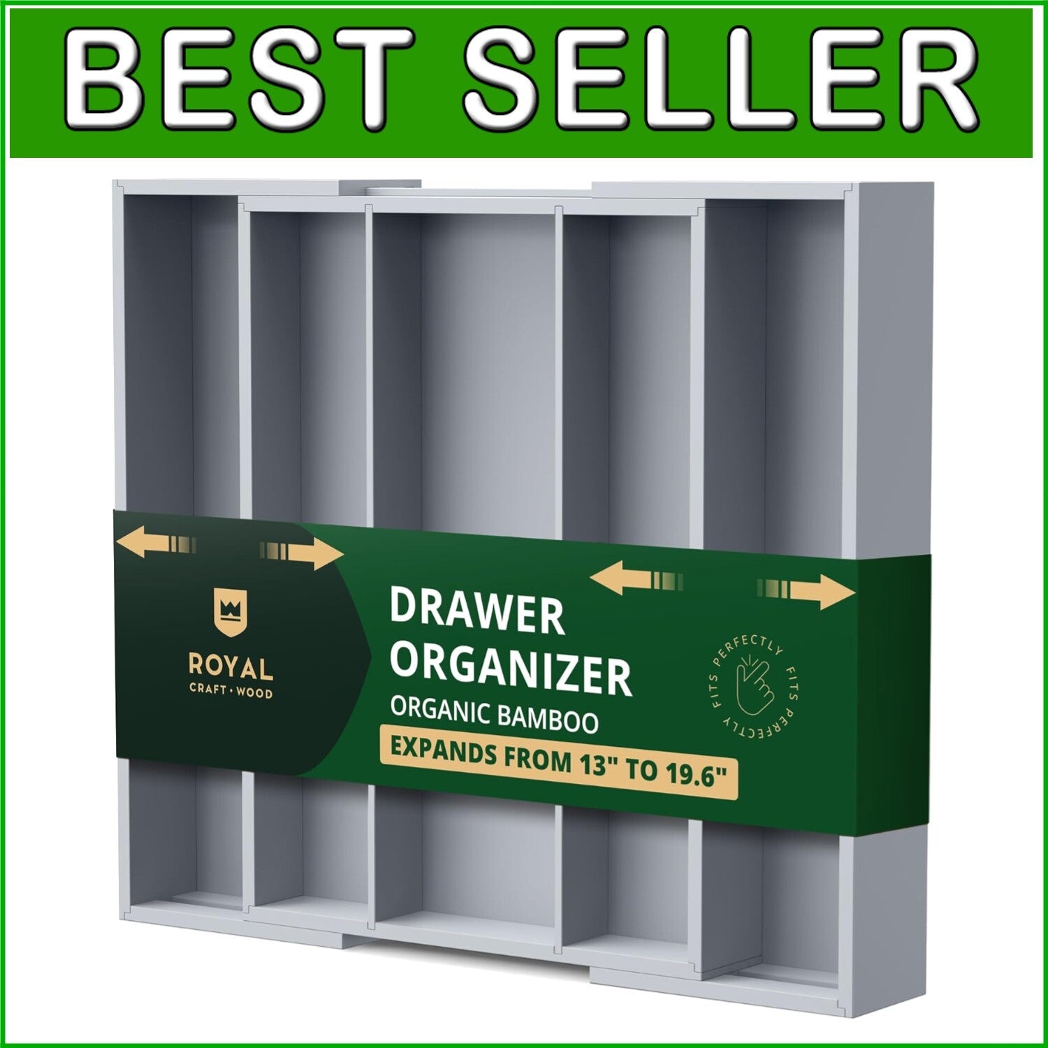 Elegant Bamboo Kitchen Drawer Organizer - Adjustable Silverware and Utensil Tray