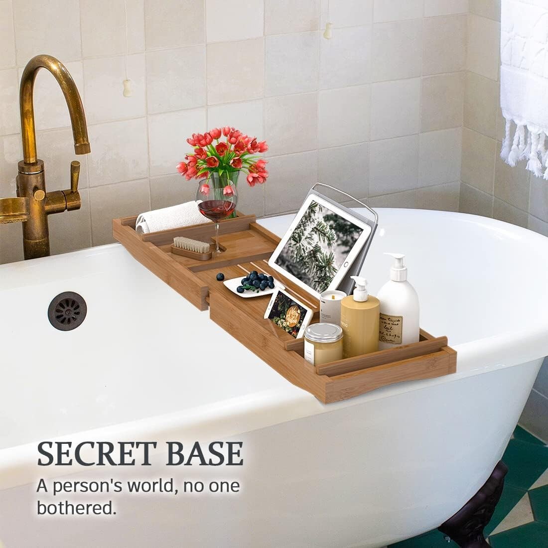 Elegant Adjustable Bamboo Bathtub Tray - Perfect for Spa and Relaxation