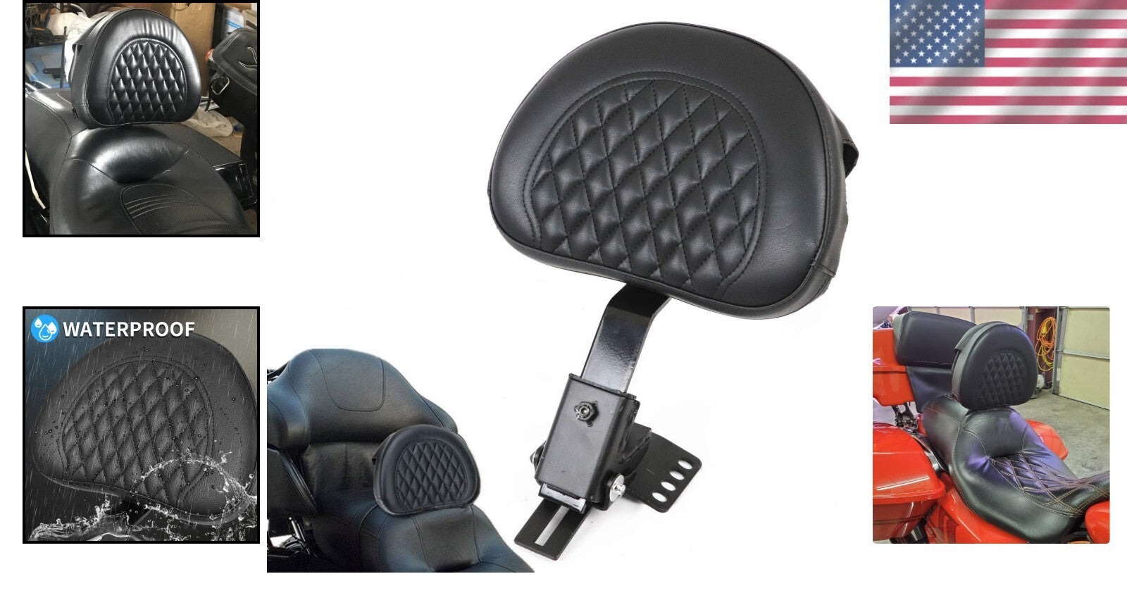 Custom Leather Rider Backrest with Storage Pouch for Road King & Street Glide