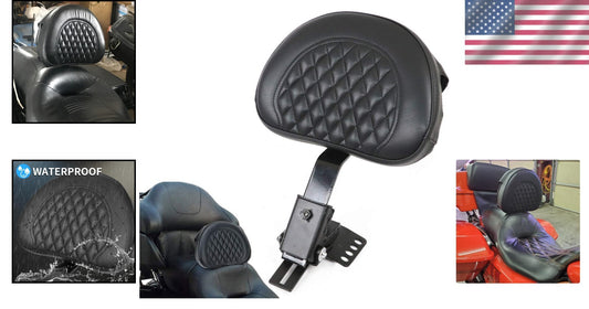Custom Leather Rider Backrest with Storage Pouch for Road King & Street Glide