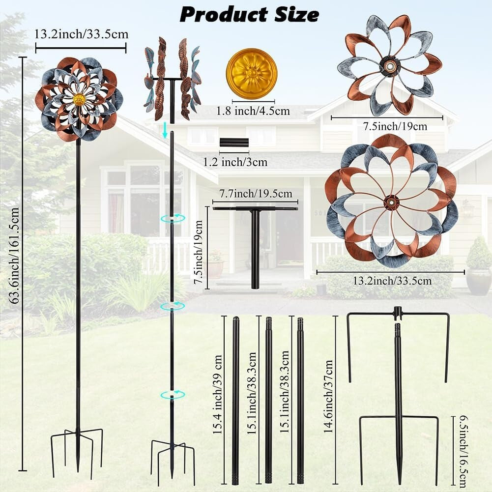 Elegant 360° Metal Wind Spinner Kinetic Garden Sculpture - Gray & Bronze 13 Inch