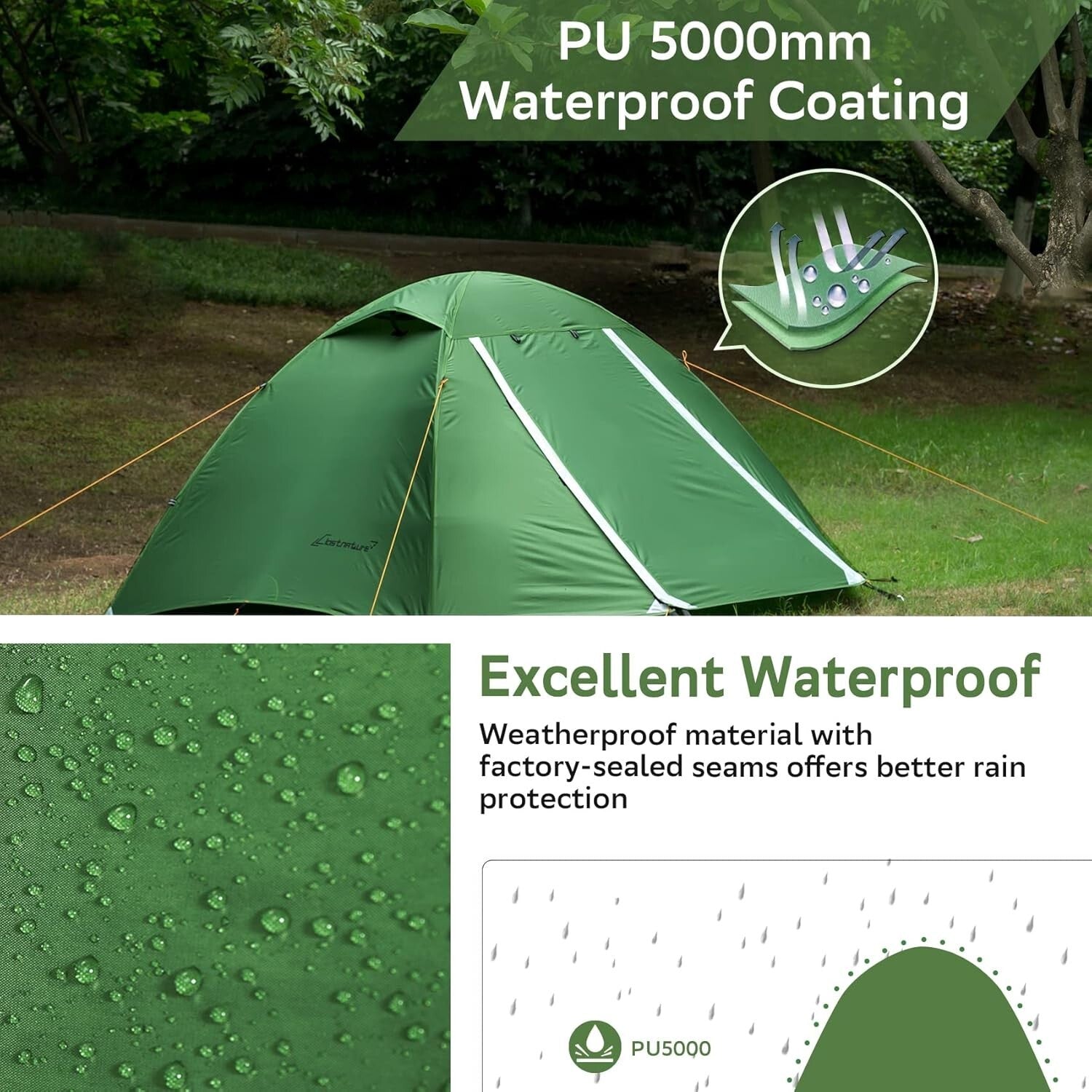 1-Person Lightweight Camping Tent with Quick Setup - Ultralight Waterproof Green