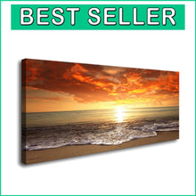 Load image into Gallery viewer, 24x48 Inch Framed Seascape Canvas - Ocean Sunset Giclee Artwork for Homes