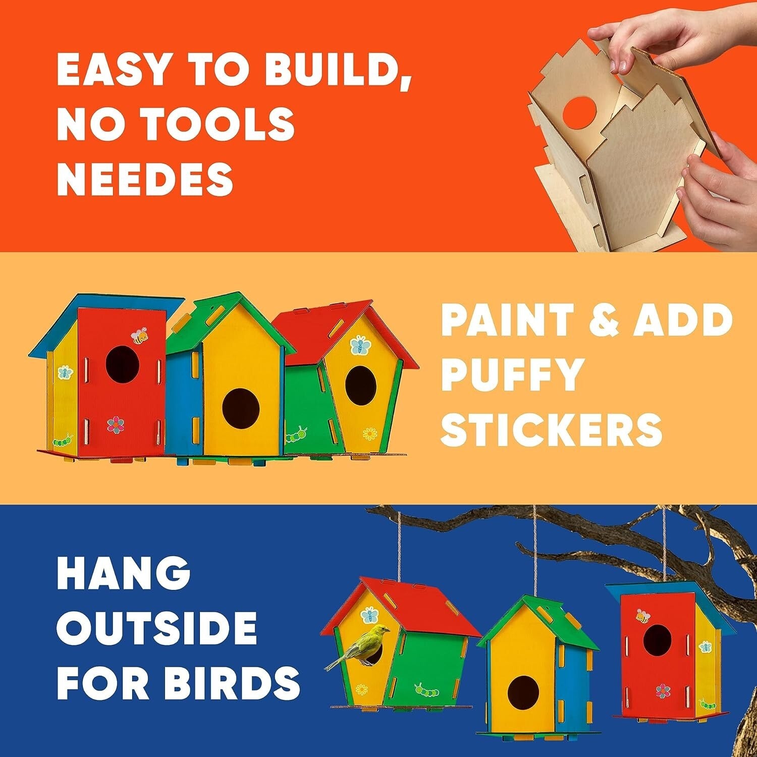 Kids Birdhouse Craft Kit - 15 Unfinished Wood Houses with Paint & Stickers