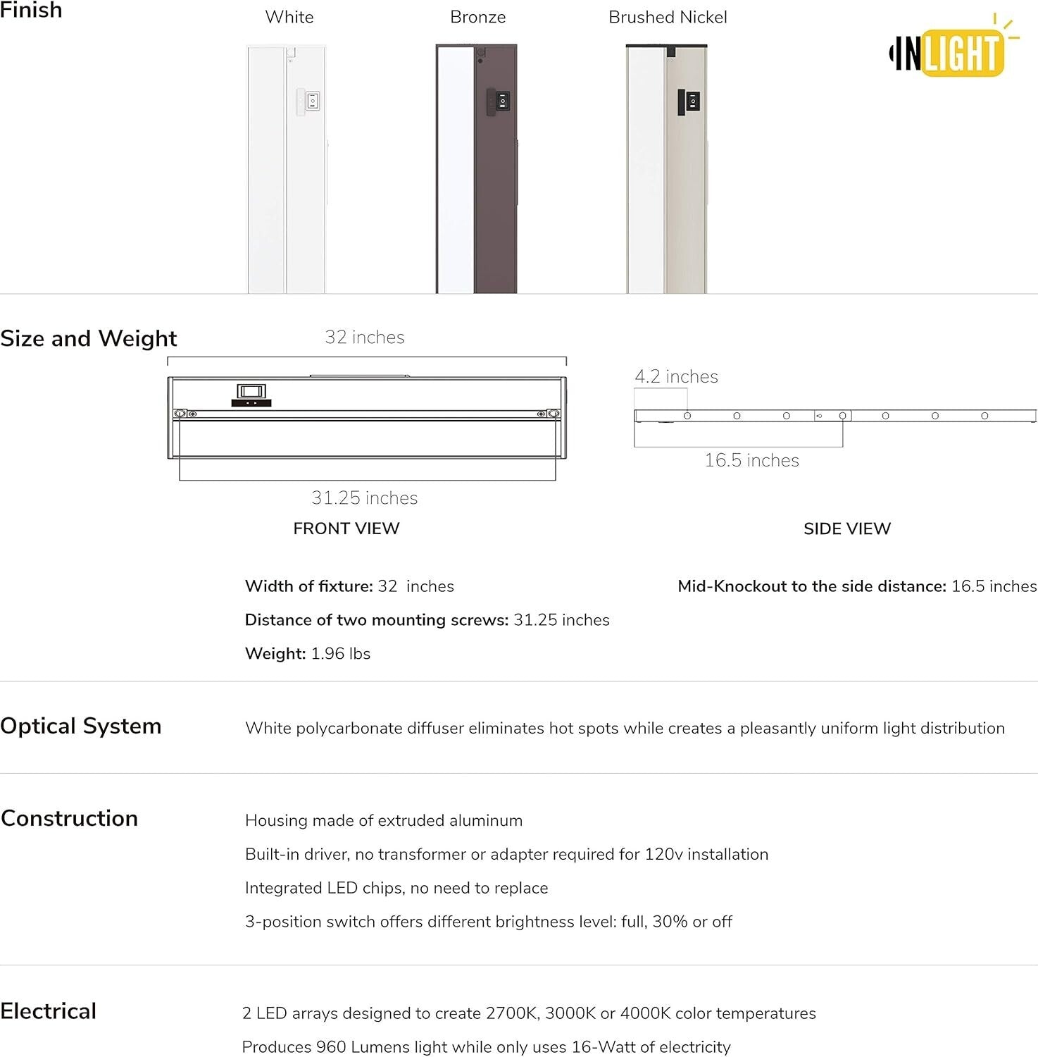 32-Inch Slim LED Under Cabinet Lighting - Dimmable, ETL Listed, Stylish Design