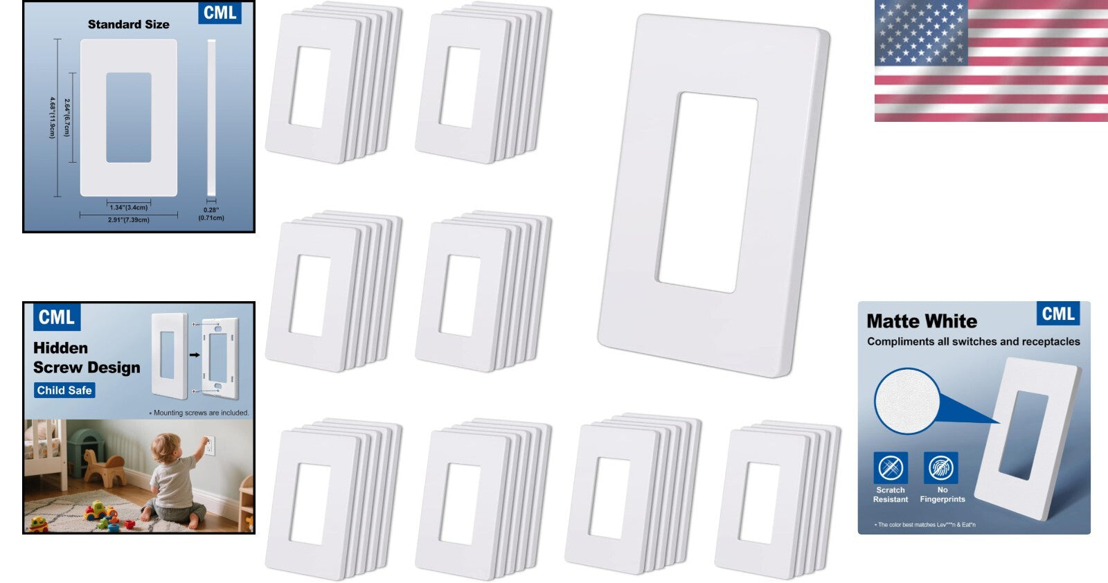 Child-Safe 1-Gang Matte White Wall Plates - 40 Pack, Scratch & Impact Resistant