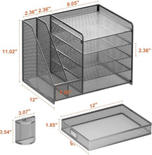 Load image into Gallery viewer, Modern Grey Paper Letter Tray Organizer with Sliding Trays and Drawer for Office