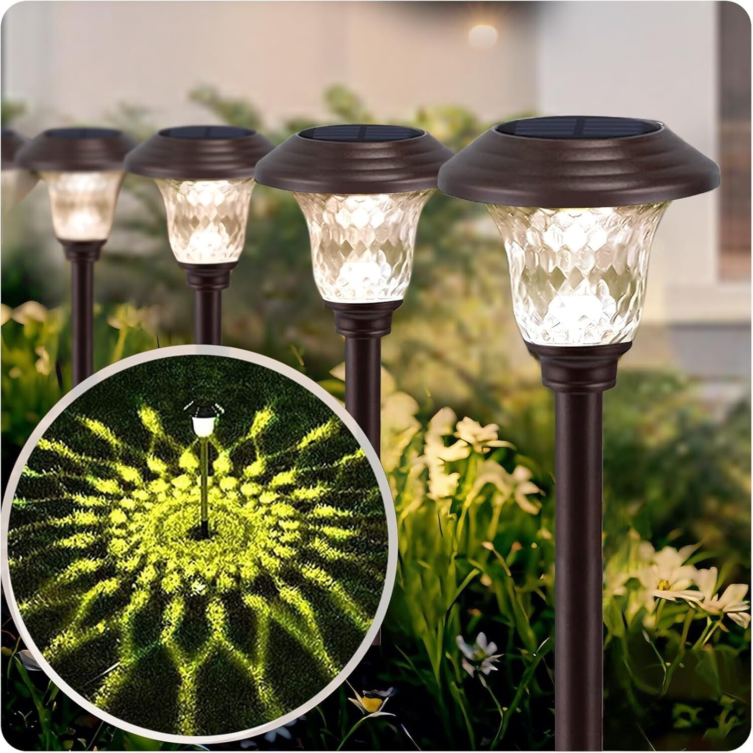 Elegant 8 Pack Solar Pathway Lights - Waterproof Glass, Color Changing Modes