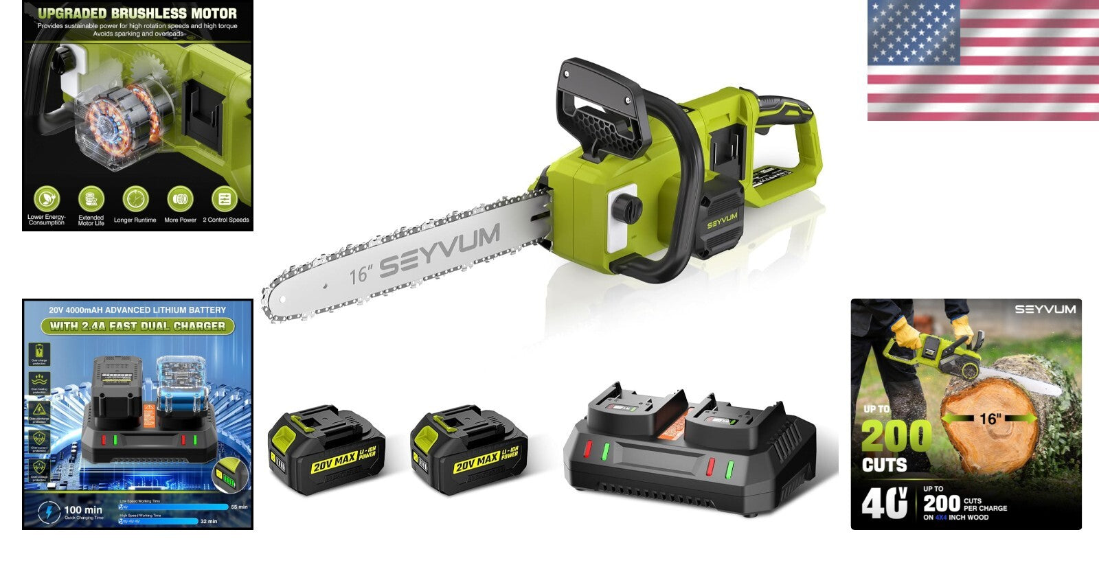 Effortless Cutting: 40V 16-Inch Chainsaw with Auto Oiling & Tool-Free Tensioning