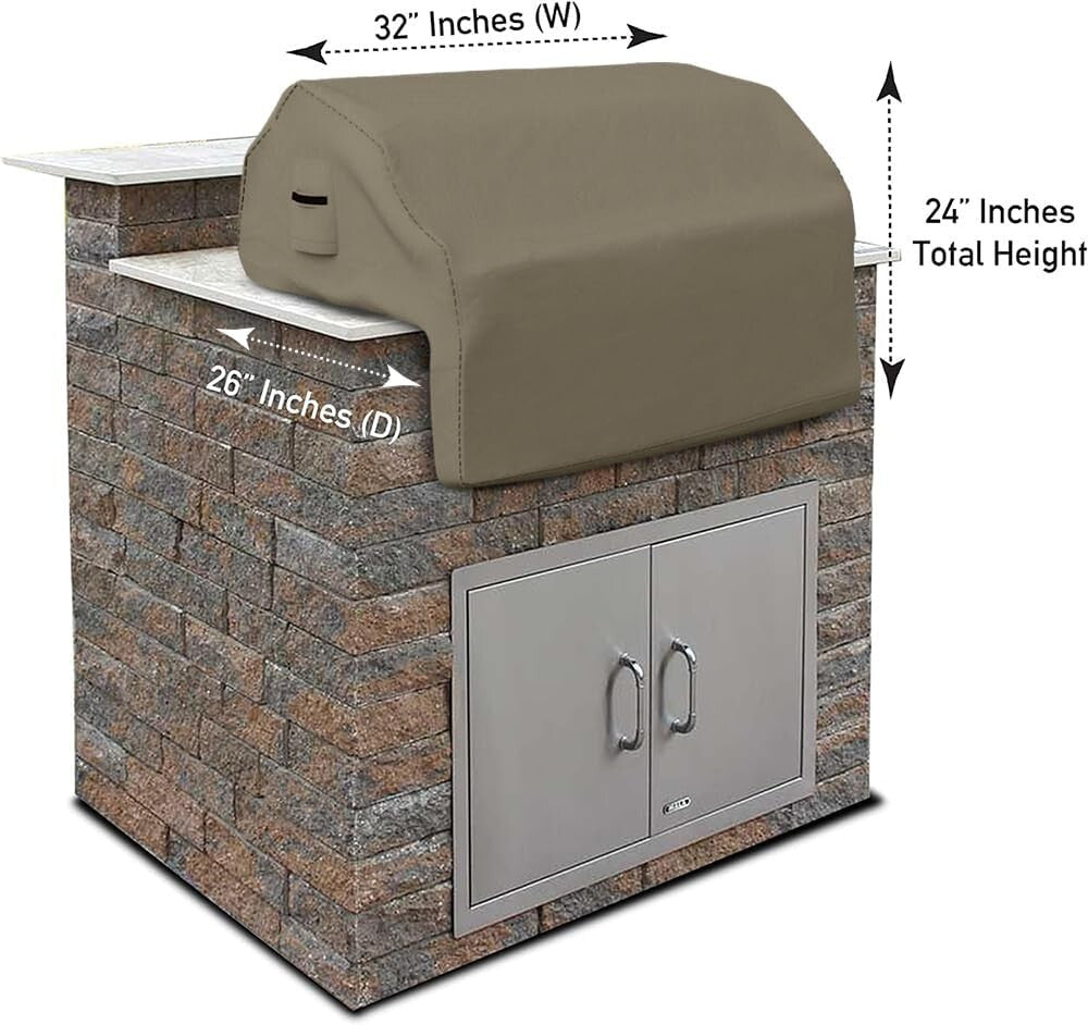 12 Oz Waterproof Outdoor Grill Cover - Durable Snug Fit 32"x26" Beige