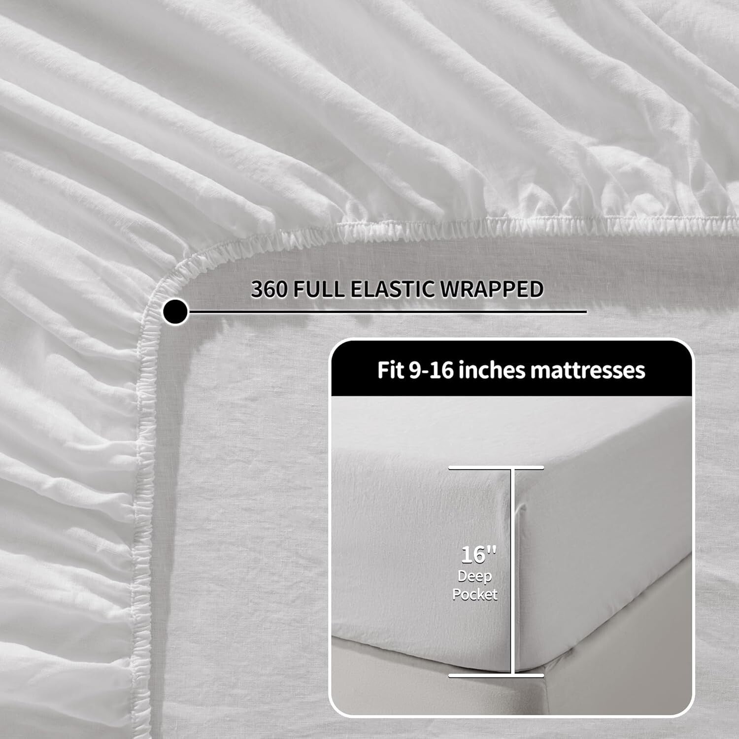 Luxurious 100% Linen King Size Bed Sheet Set - 4 Piece Solid White Bedding