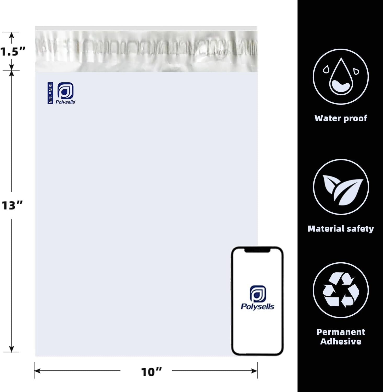 Waterproof & Tear-Resistant 10x13 Poly Mailers – 500 Pack White/Silver Envelopes