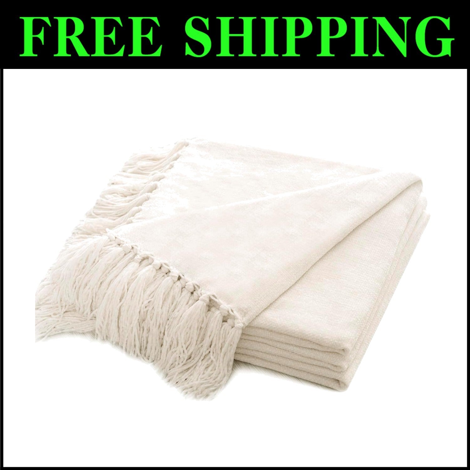 Versatile 60"x80" Chenille Throw Blanket with Eye-Catching Tassels for All Ages