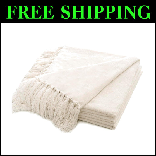 Versatile 60"x80" Chenille Throw Blanket with Eye-Catching Tassels for All Ages
