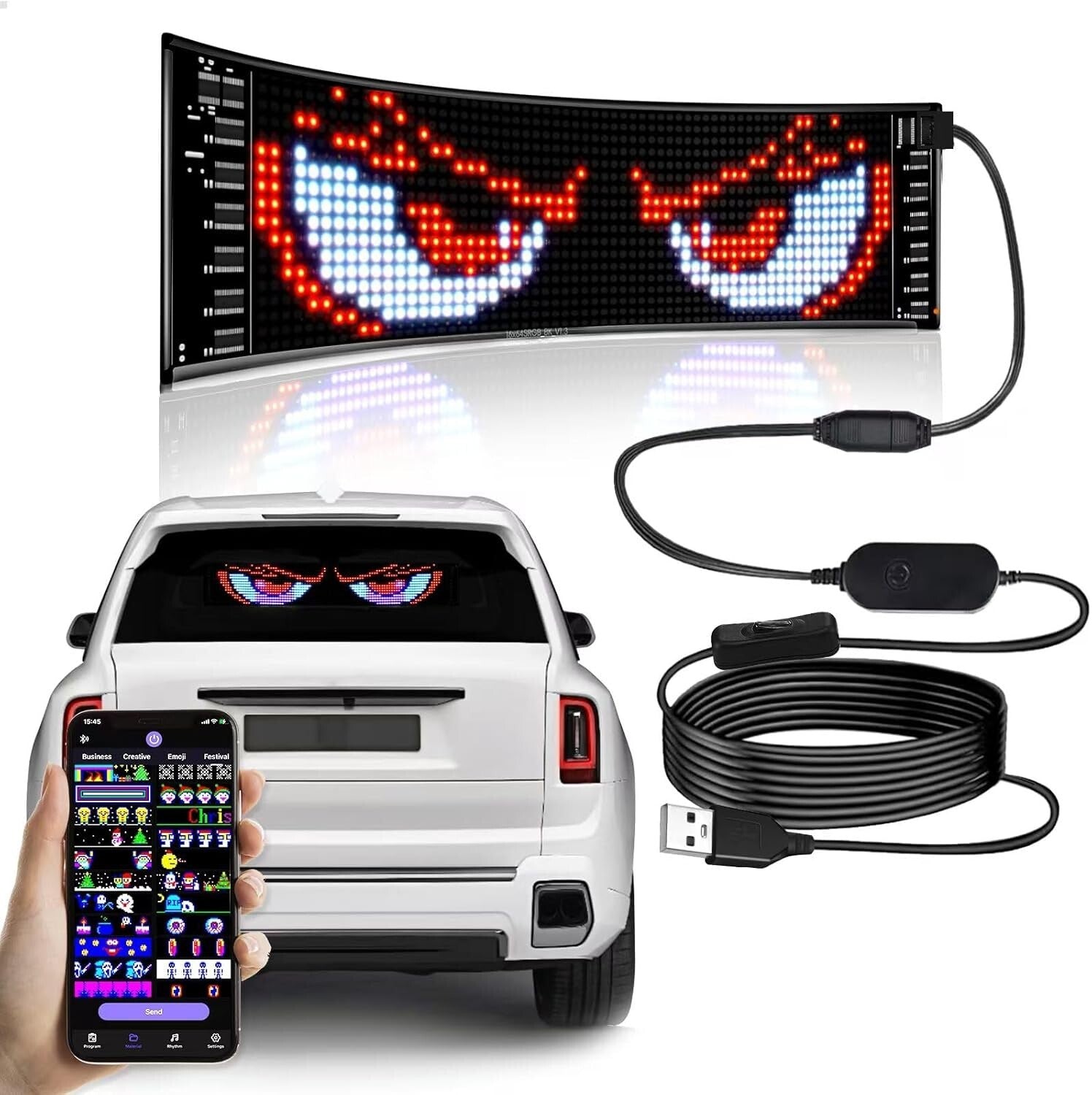 Dynamic LED Sign for Cars with Bluetooth – Waterproof, Flexible & Customizable