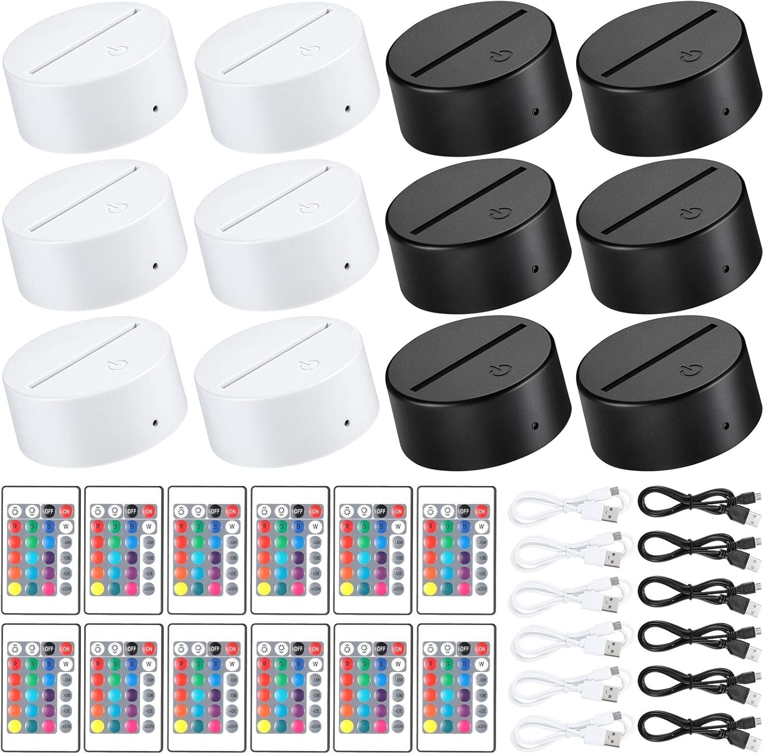 Energy Efficient 3D LED Display Bases - 12 Pack with Remote Control & USB Power