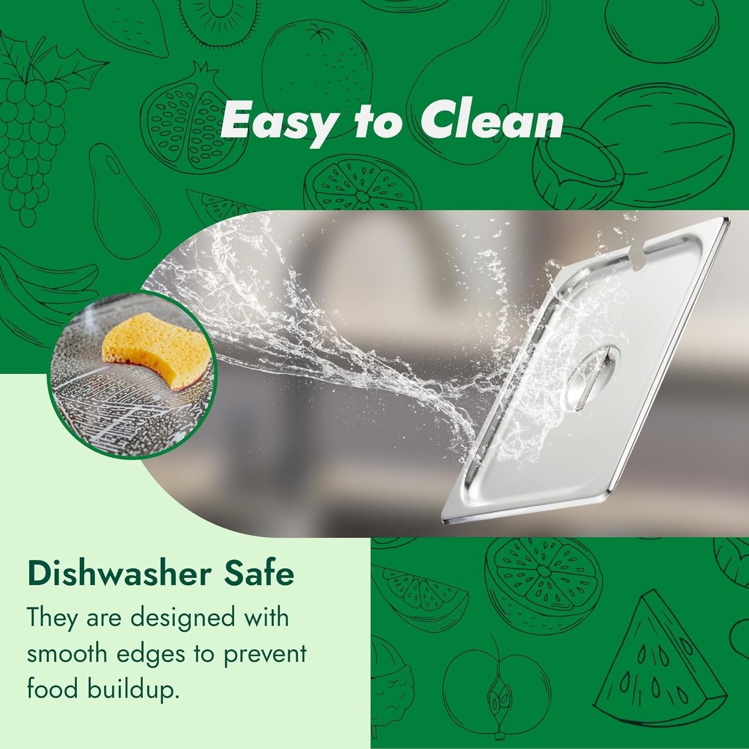 Durable 1/2 Size Stainless Steel Food Pan Covers - Set of 6 with Easy Handle