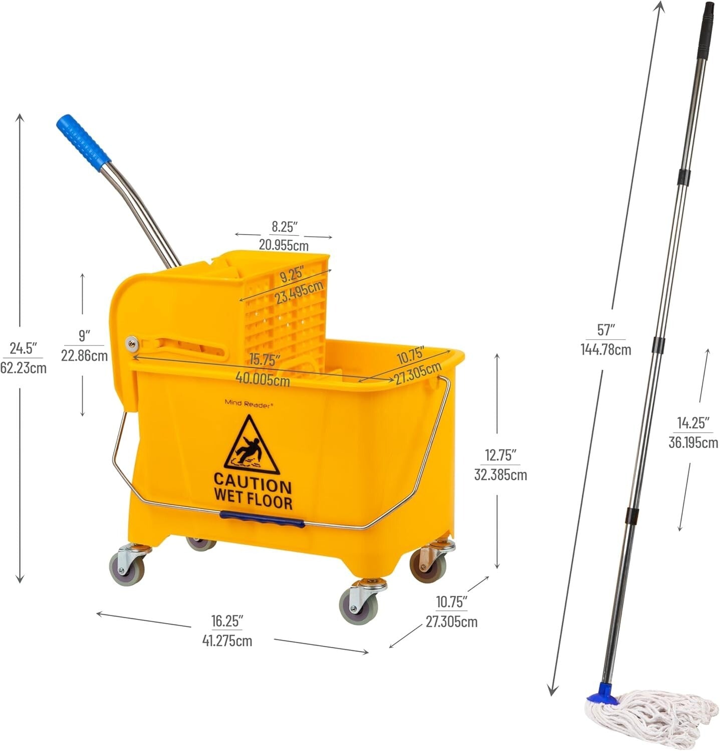 Ergonomic 22 Qt Mop Bucket & Wringer Set with Wheels - Effortless Cleaning