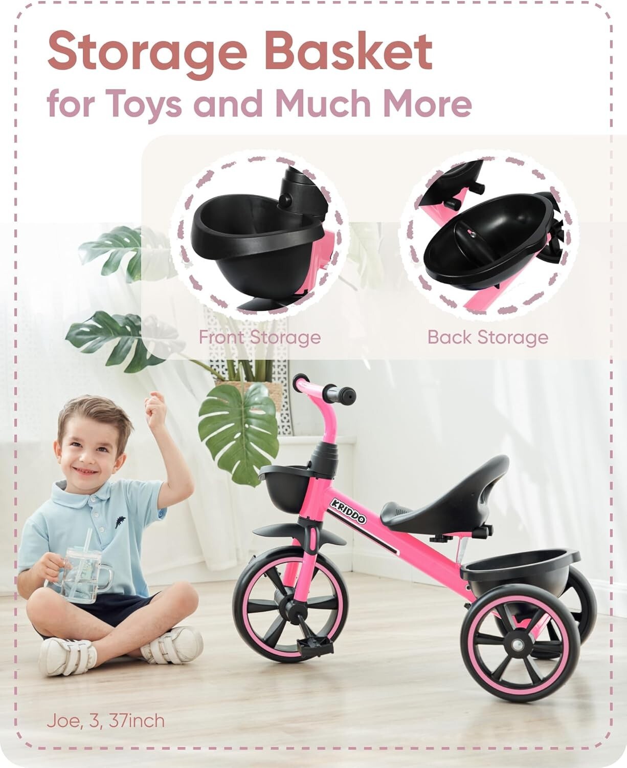 Ergonomic Pink Trike for 2-5 Year-Olds - Durable and Safe for Indoor/Outdoor Fun