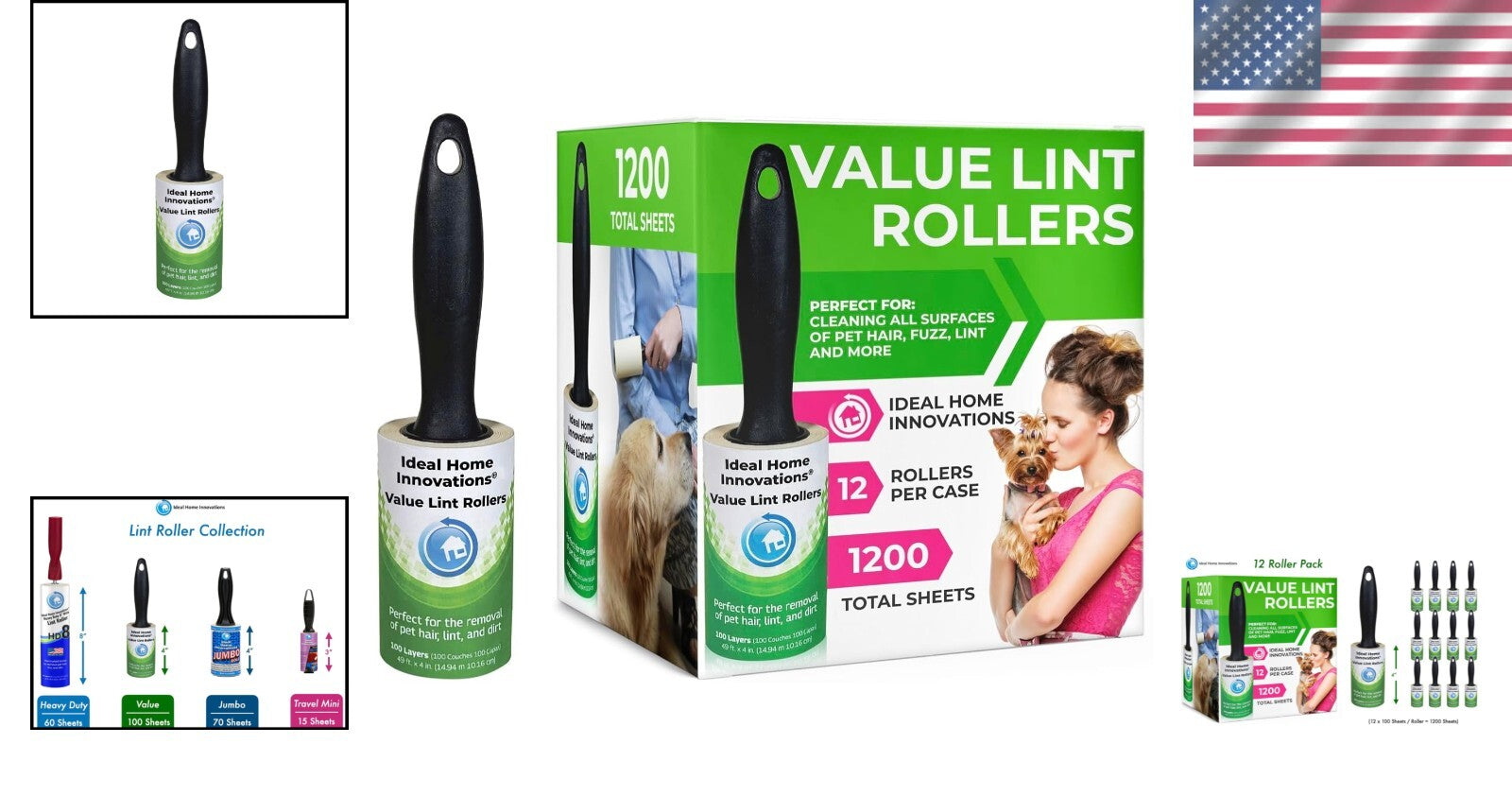 Bulk Value Lint Rollers - 12 Pack for Effortless Pet Hair and Lint Removal