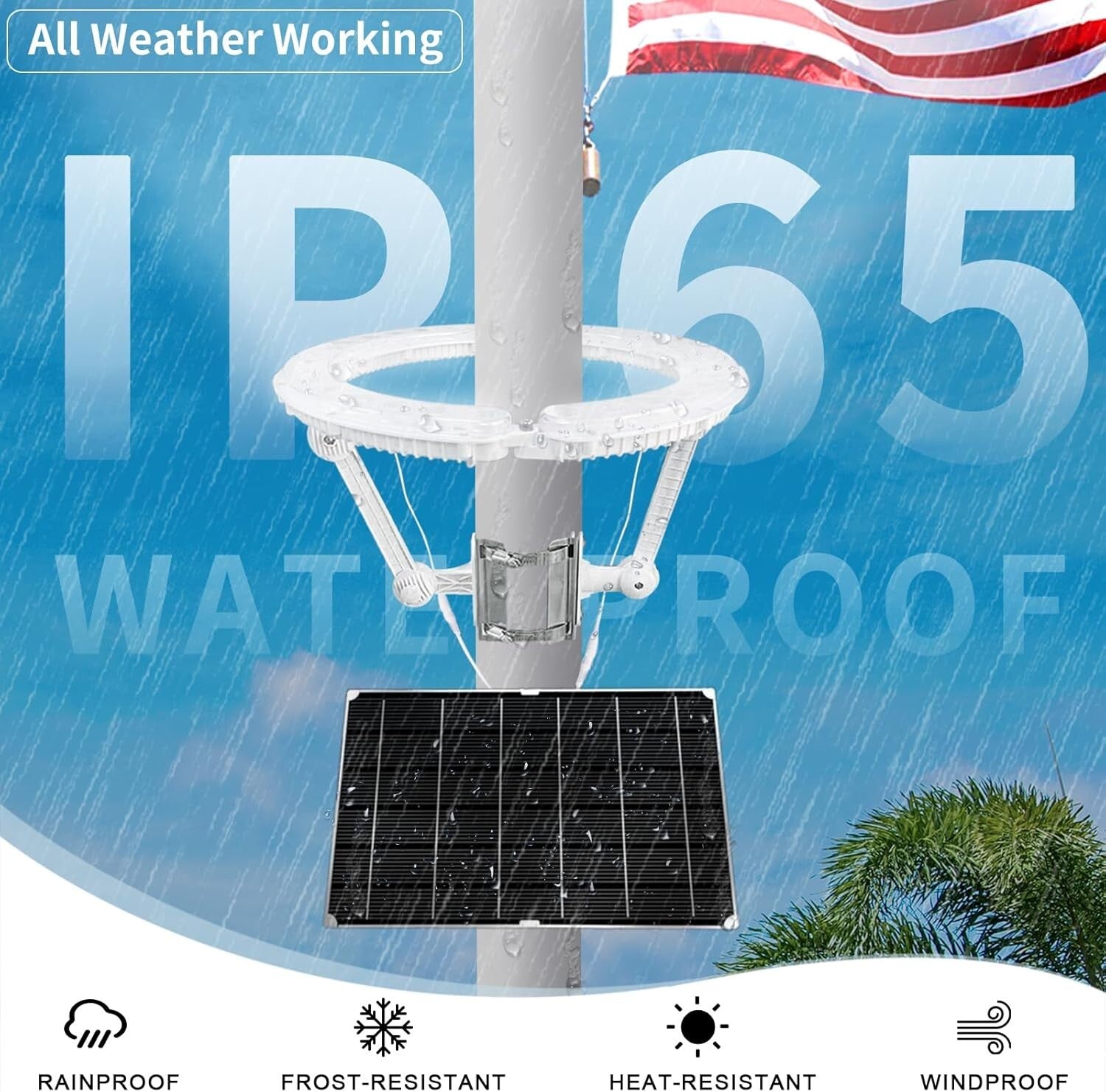 All-Weather 4640 Lumen Solar Flagpole Light with Automatic Dusk to Dawn Sensor