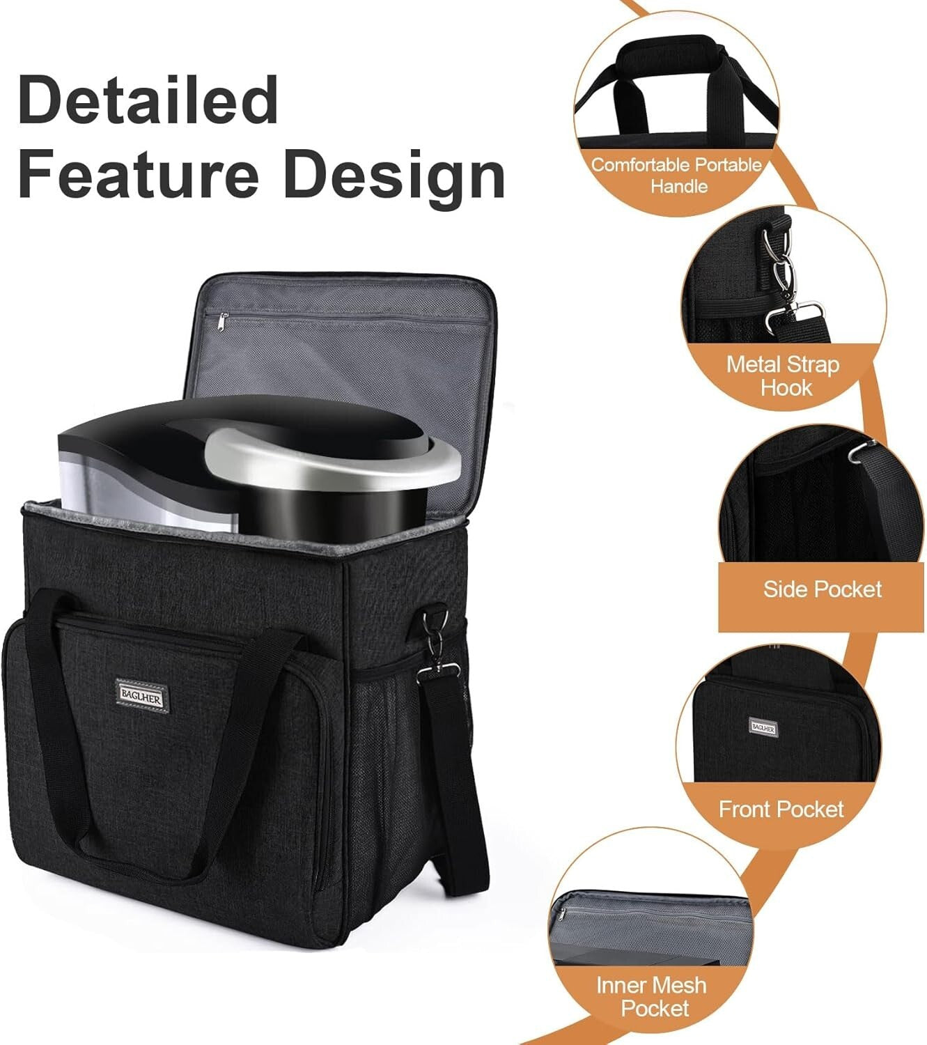 Black Coffee Maker Case with Multi-Pockets for Easy Travel - Fits Keurig Models