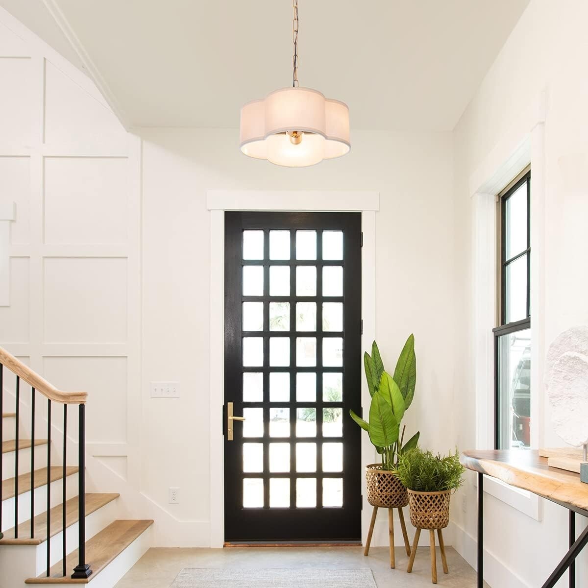 Elegant Modern Farmhouse Chandelier with Dimmable 4-Light Pendant in Off-White