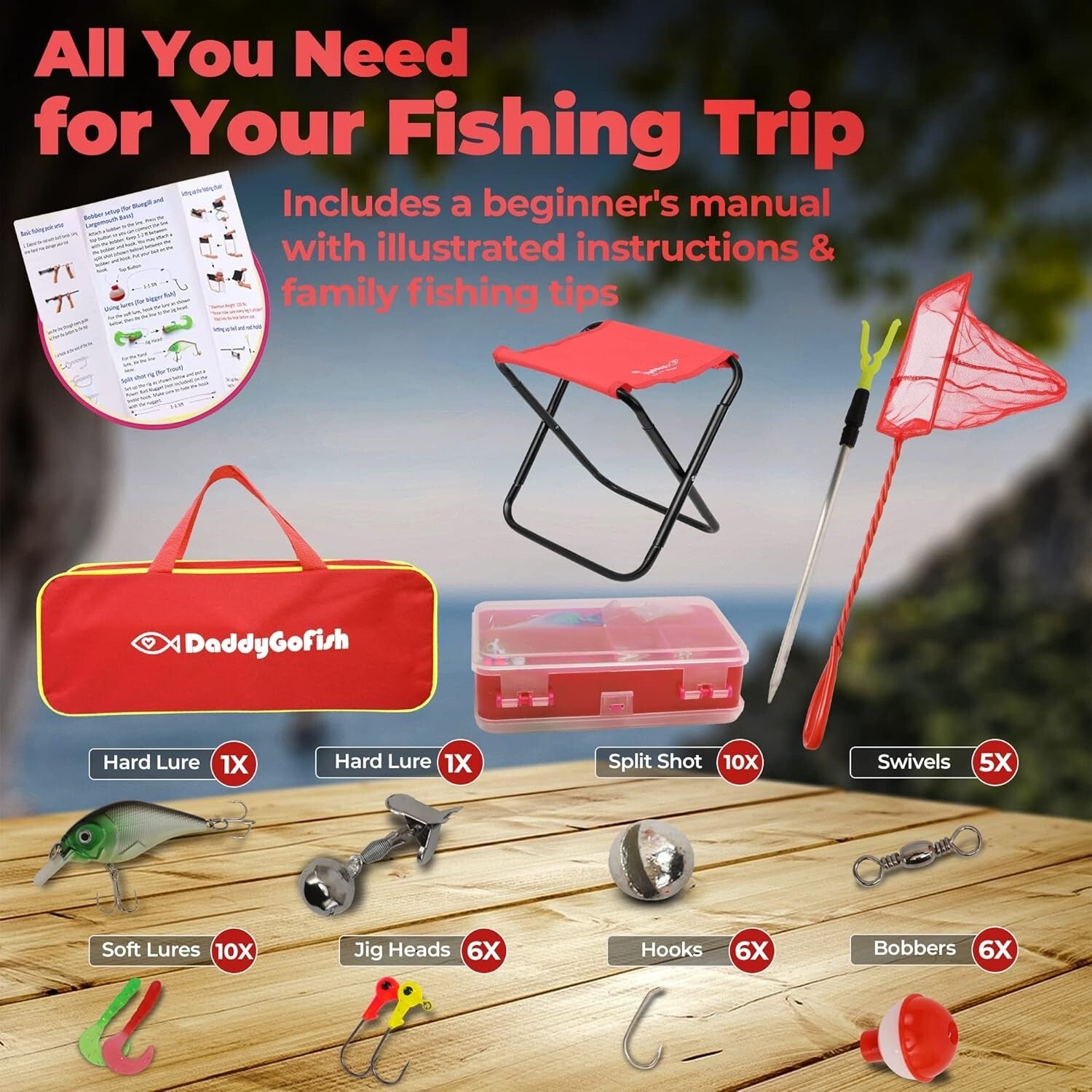 Spincasting Kids Fishing Rod with Loaded Tackle Box - Perfect Outdoor Set