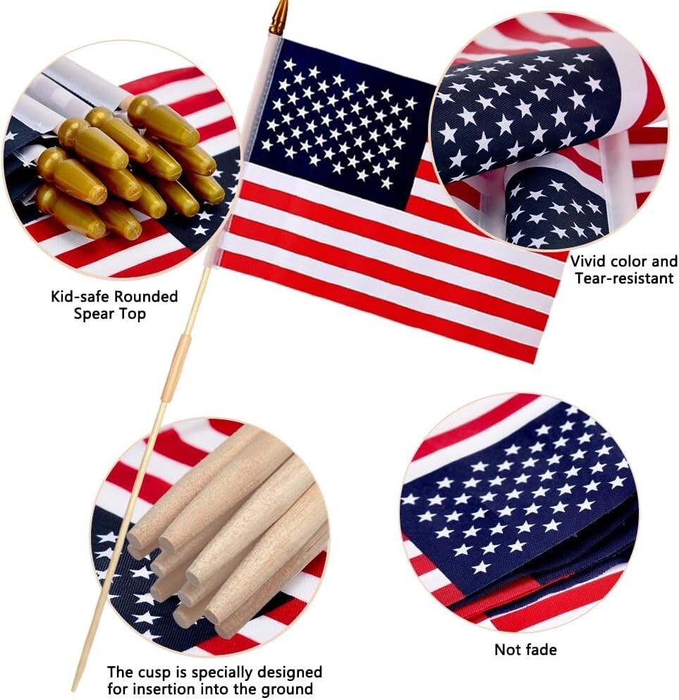Multi-Purpose 100 Pcs American Flags with Connectable Flag Poles - Outdoor Decor
